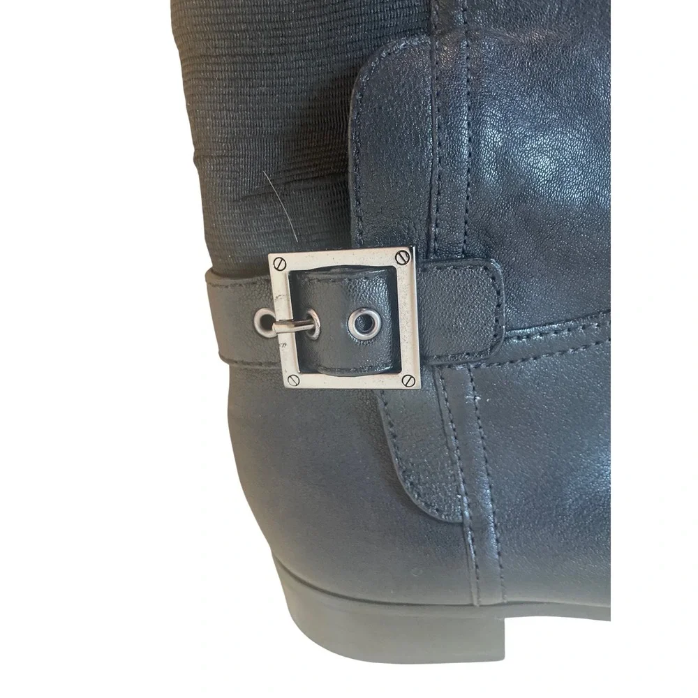 Tory‎ Burch Black Leather Over The Knee Stretch Back Buckle Boots Low Heel